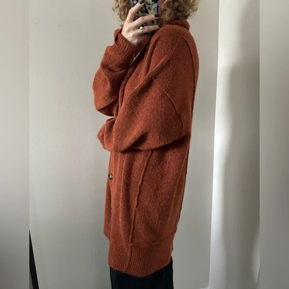 FREE PEOPLE Eucalyptus Oversized Cardigan In Mustard size S - Picture 5 of 16